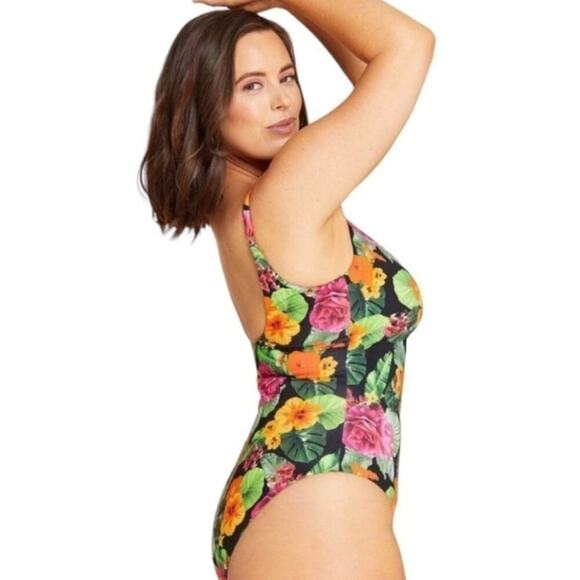 NWOT Andie One Piece The Santorini Swimsuit Black Floral Colorful Vibrant - Picture 2 of 10